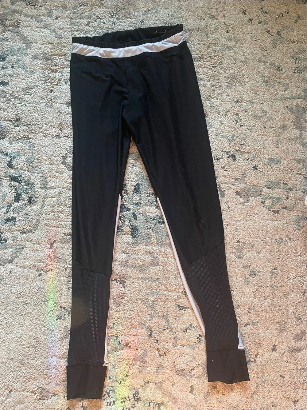 Girls' Black Leggings with White Waistband and Side Panels
